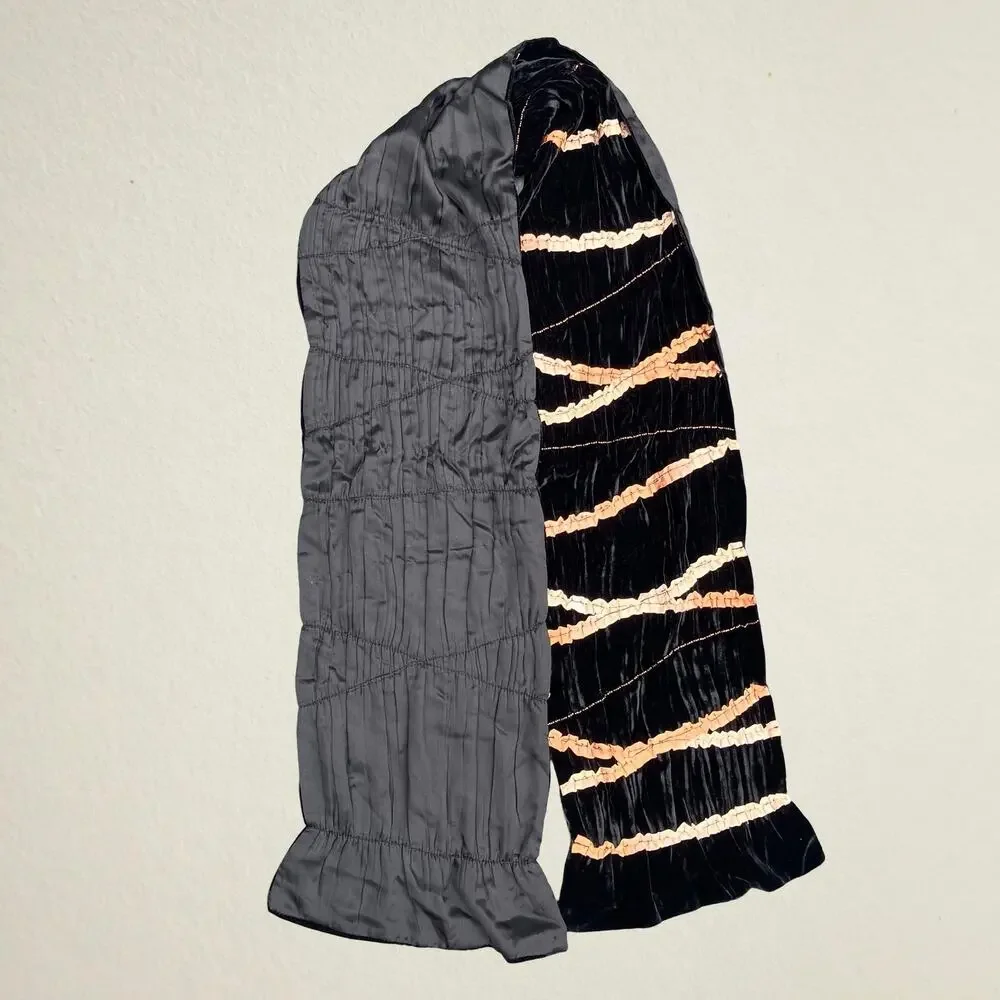 Vintage black velvet scarf with ruffled strips whimsigoth witchcore Y2K